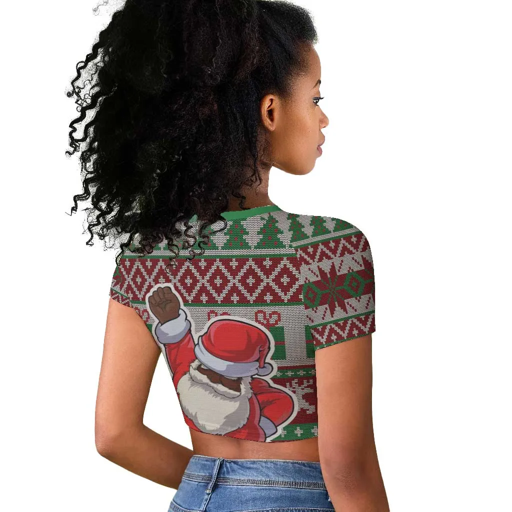 Black Santa Fist Christmas Africa Raglan Cropped T shirt All Power to the People DT03