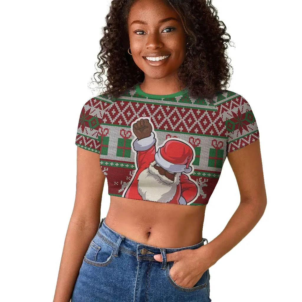 Black Santa Fist Christmas Africa Raglan Cropped T shirt All Power to the People DT03