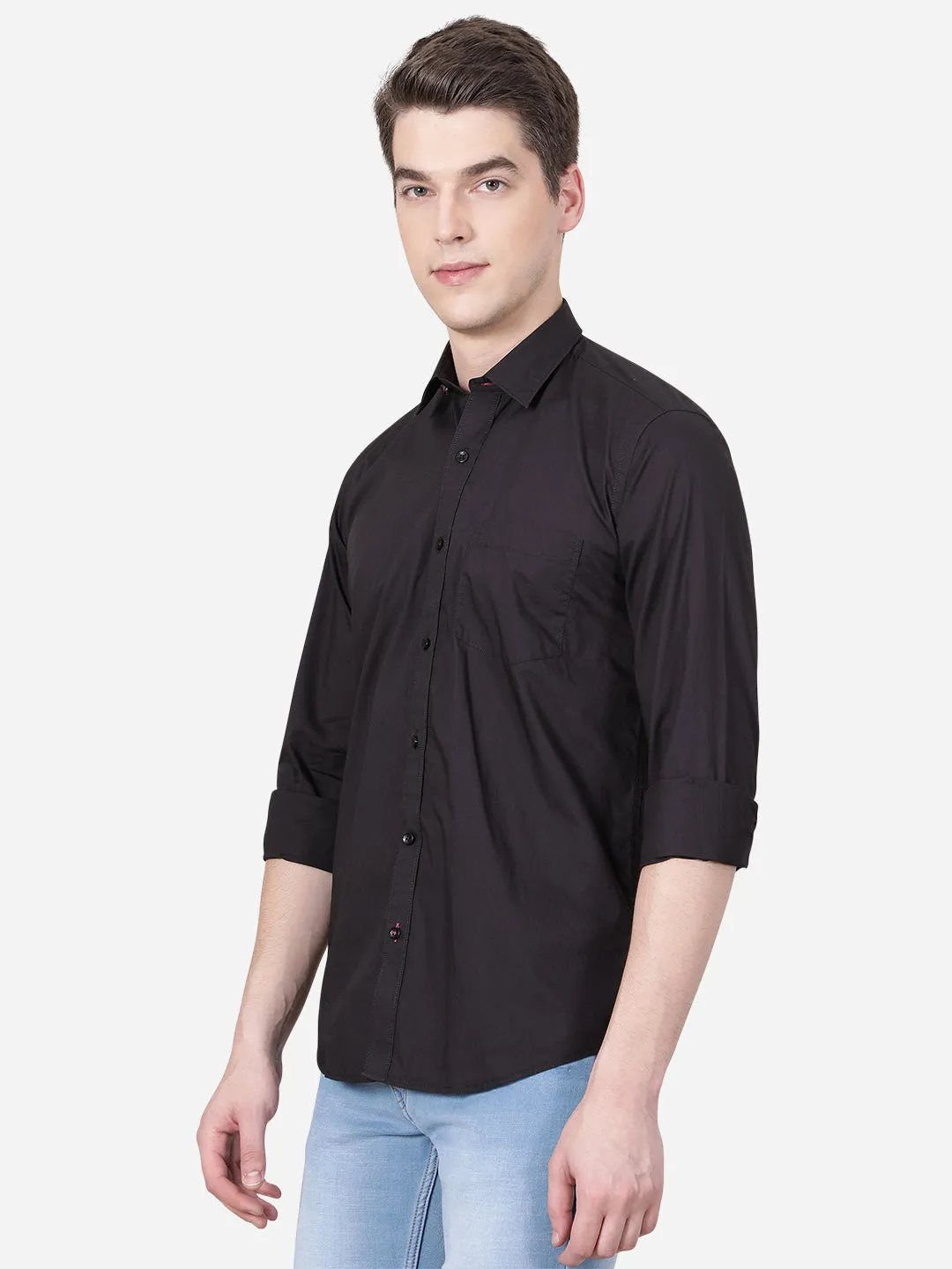 Black Solid Slim Fit Casual Shirt | JadeBlue