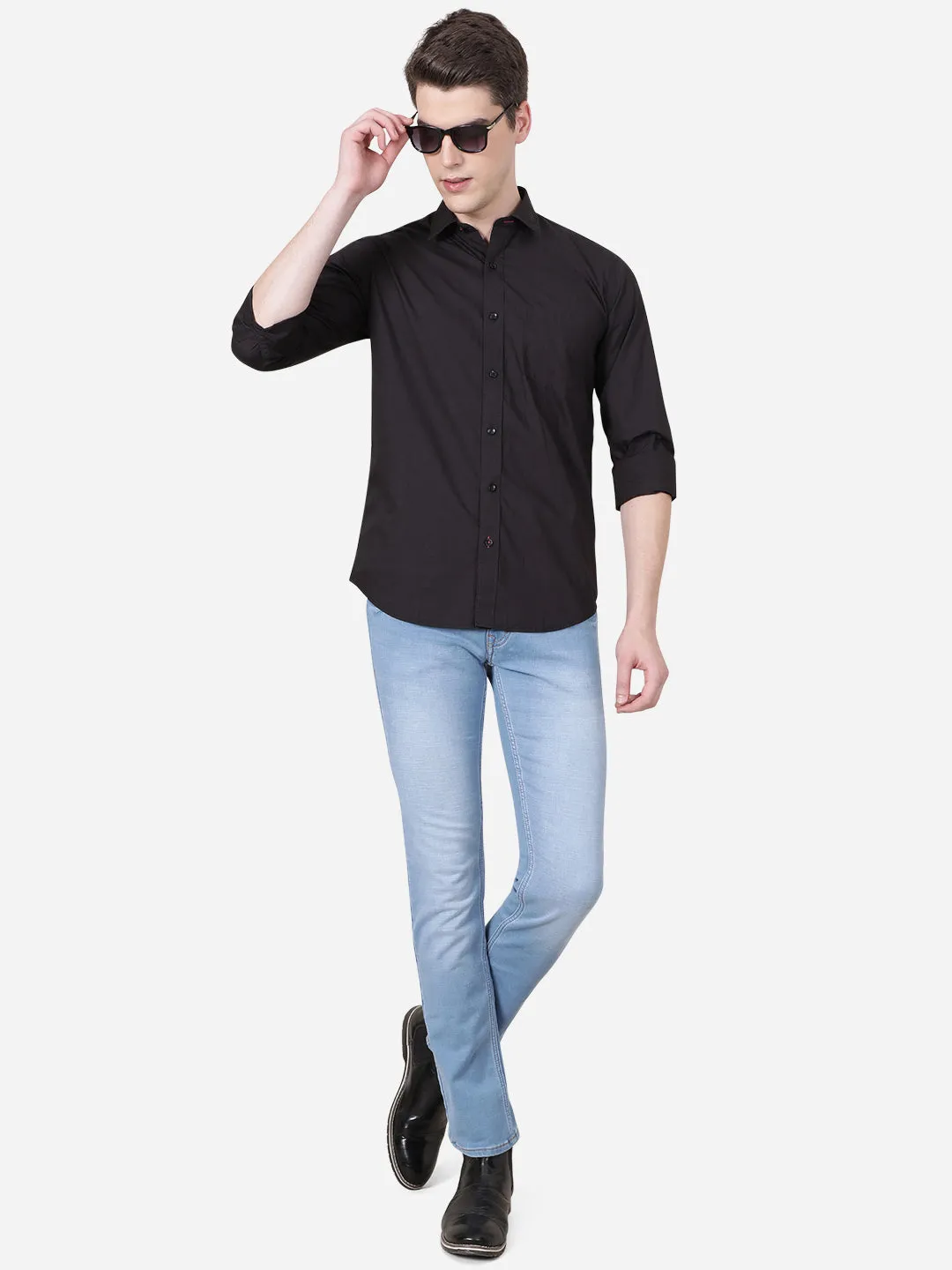 Black Solid Slim Fit Casual Shirt | JadeBlue