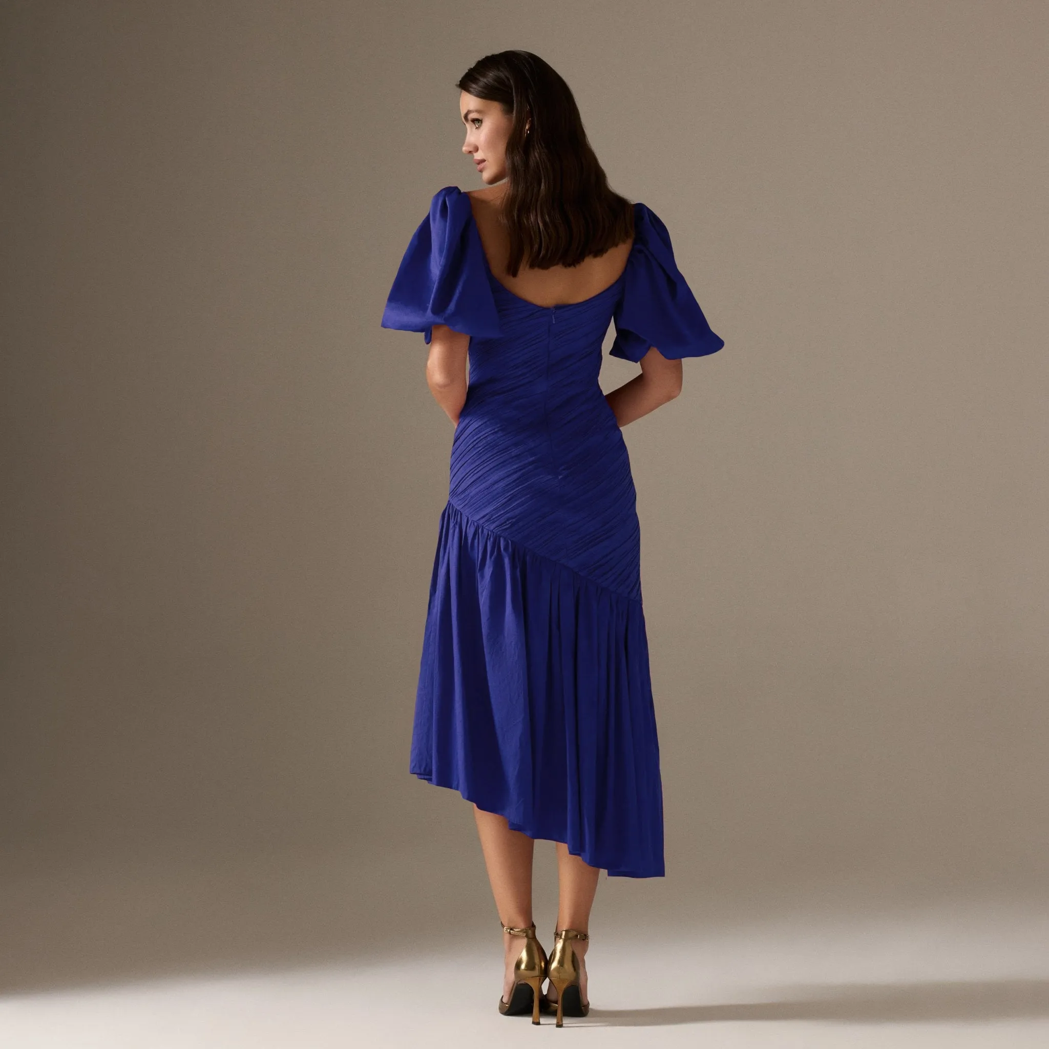 Blue Asymmetric ruffled Poplin Midi dress
