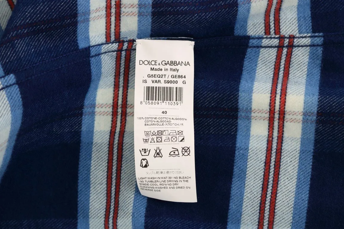 Blue Check Plaid Cotton Slim Fit Shirt