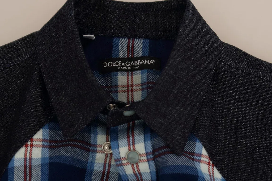 Blue Check Plaid Cotton Slim Fit Shirt