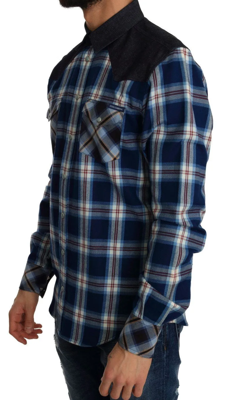 Blue Check Plaid Cotton Slim Fit Shirt