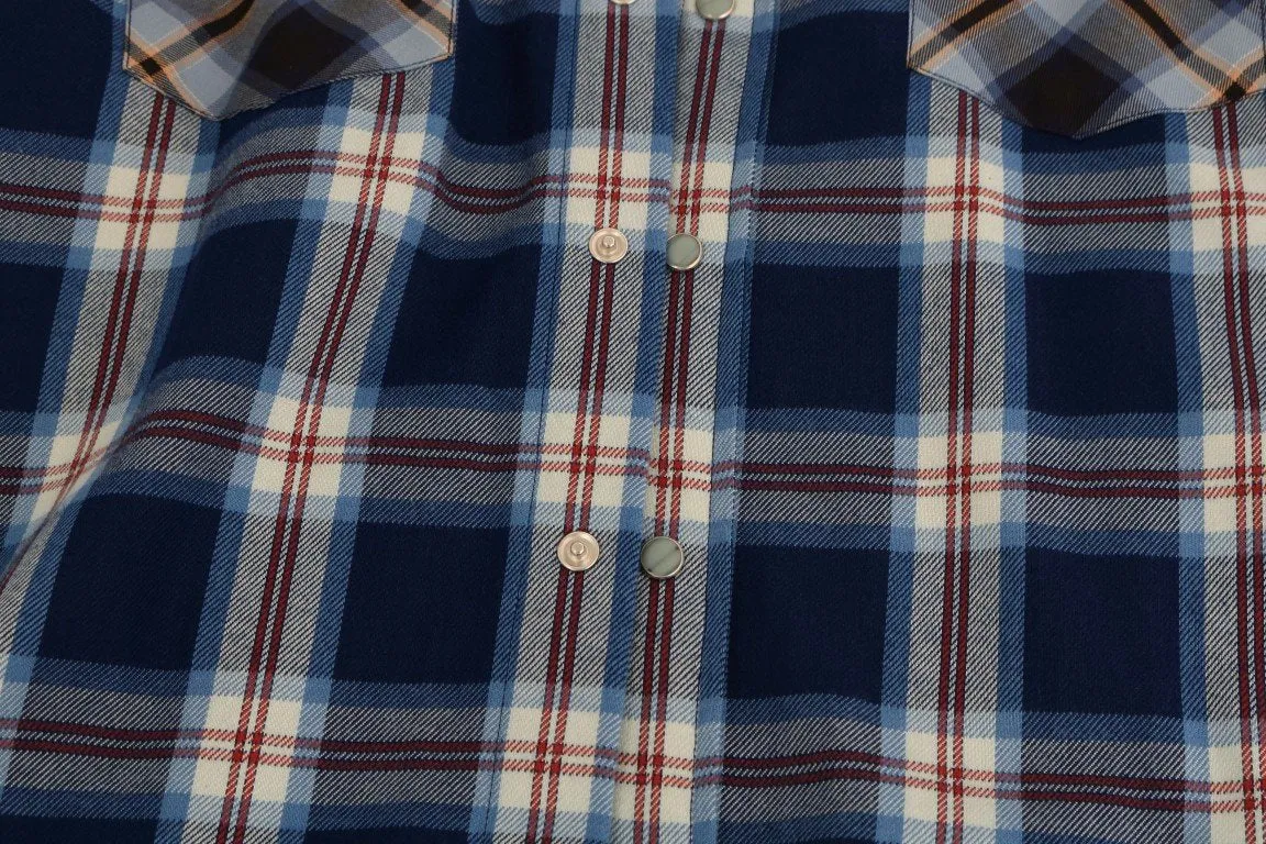 Blue Check Plaid Cotton Slim Fit Shirt