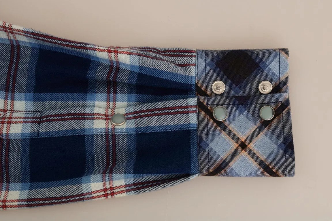 Blue Check Plaid Cotton Slim Fit Shirt