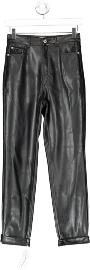 BOA Black Faux Leather Mom Trousers UK XS