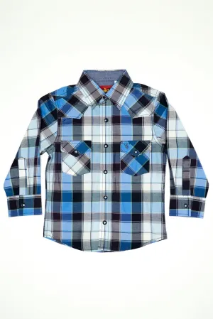 Boy's Western Pearl Snap Button Plaid Shirt -PS400K-468