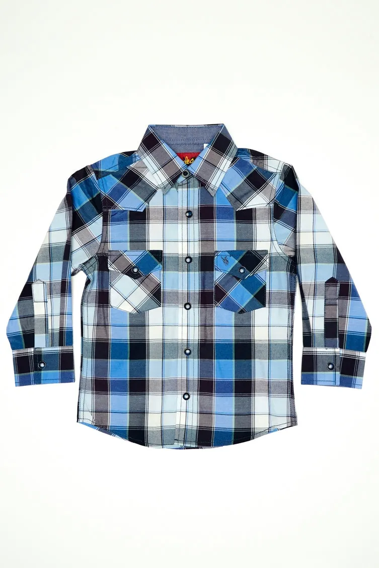 Boy's Western Pearl Snap Button Plaid Shirt -PS400K-468