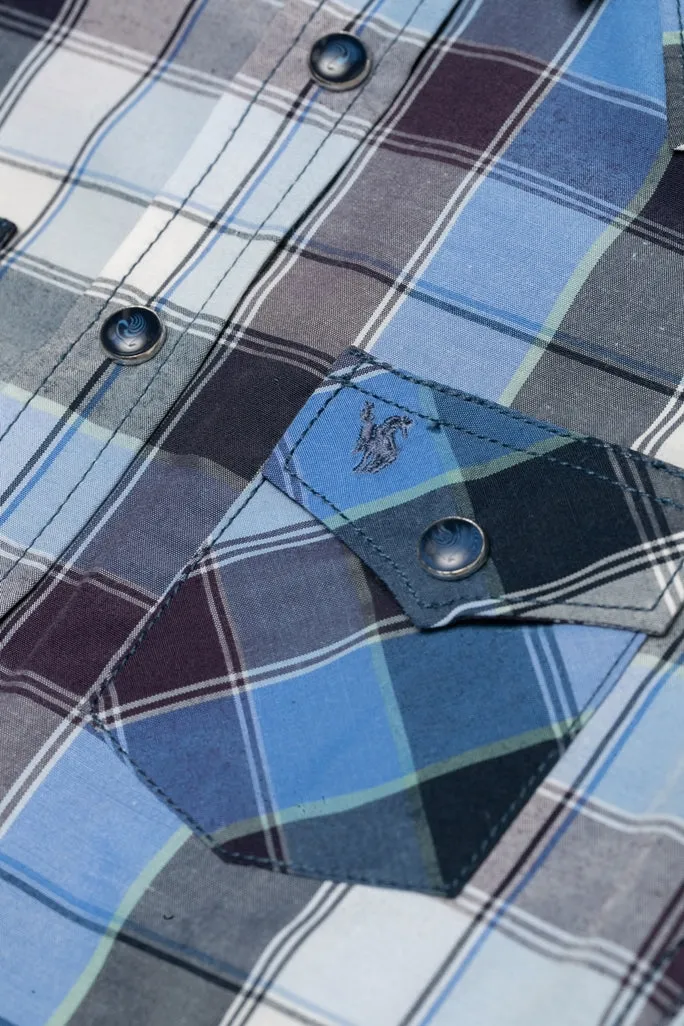 Boy's Western Pearl Snap Button Plaid Shirt -PS400K-468