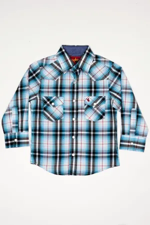 Boy's Western Pearl Snap Button Plaid Shirt -PS400K-493