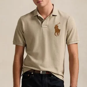 Branded Classic Fit Leather- Mesh Polo Shirt