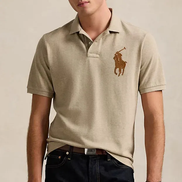 Branded Classic Fit Leather- Mesh Polo Shirt