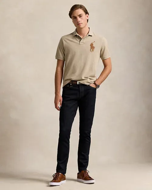 Branded Classic Fit Leather- Mesh Polo Shirt