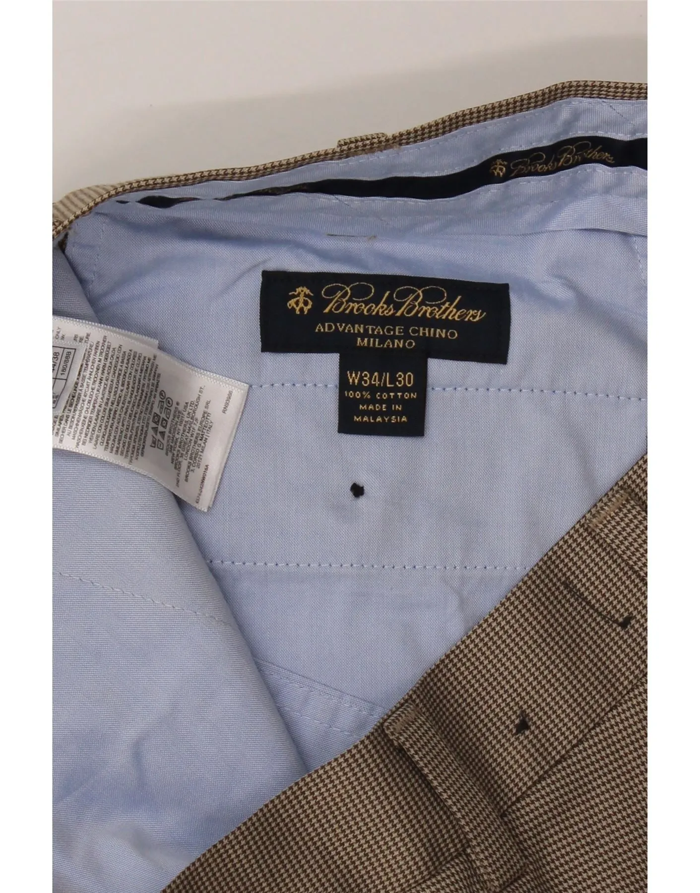 BROOKS BROTHERS Mens Tailored Fit Suit Trousers W34 L30 Brown Houndstooth