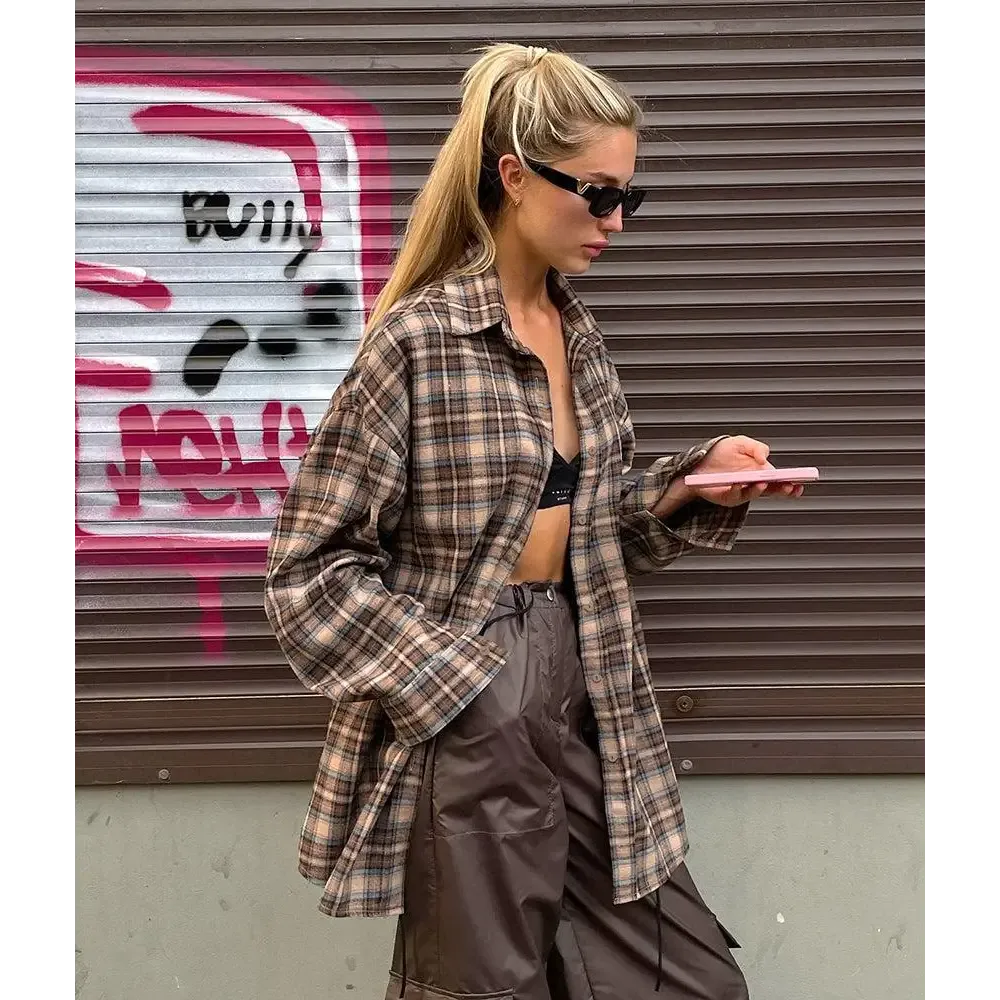 Brown Plaid Shirt in Dark Academia Aesthetic for Scholarly Elegance