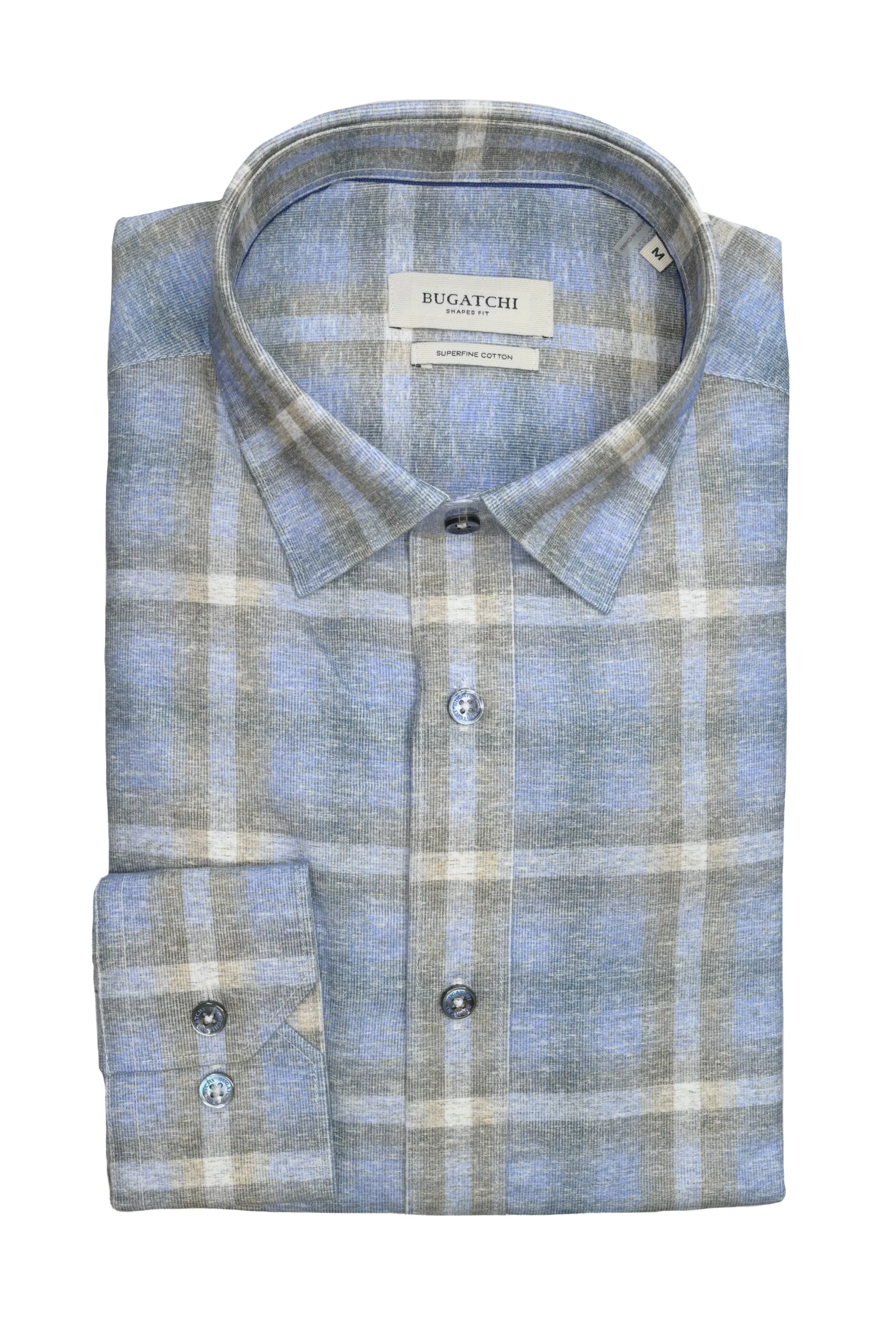 Bugatchi Cotton Shirt - Dusty Blue Plaid