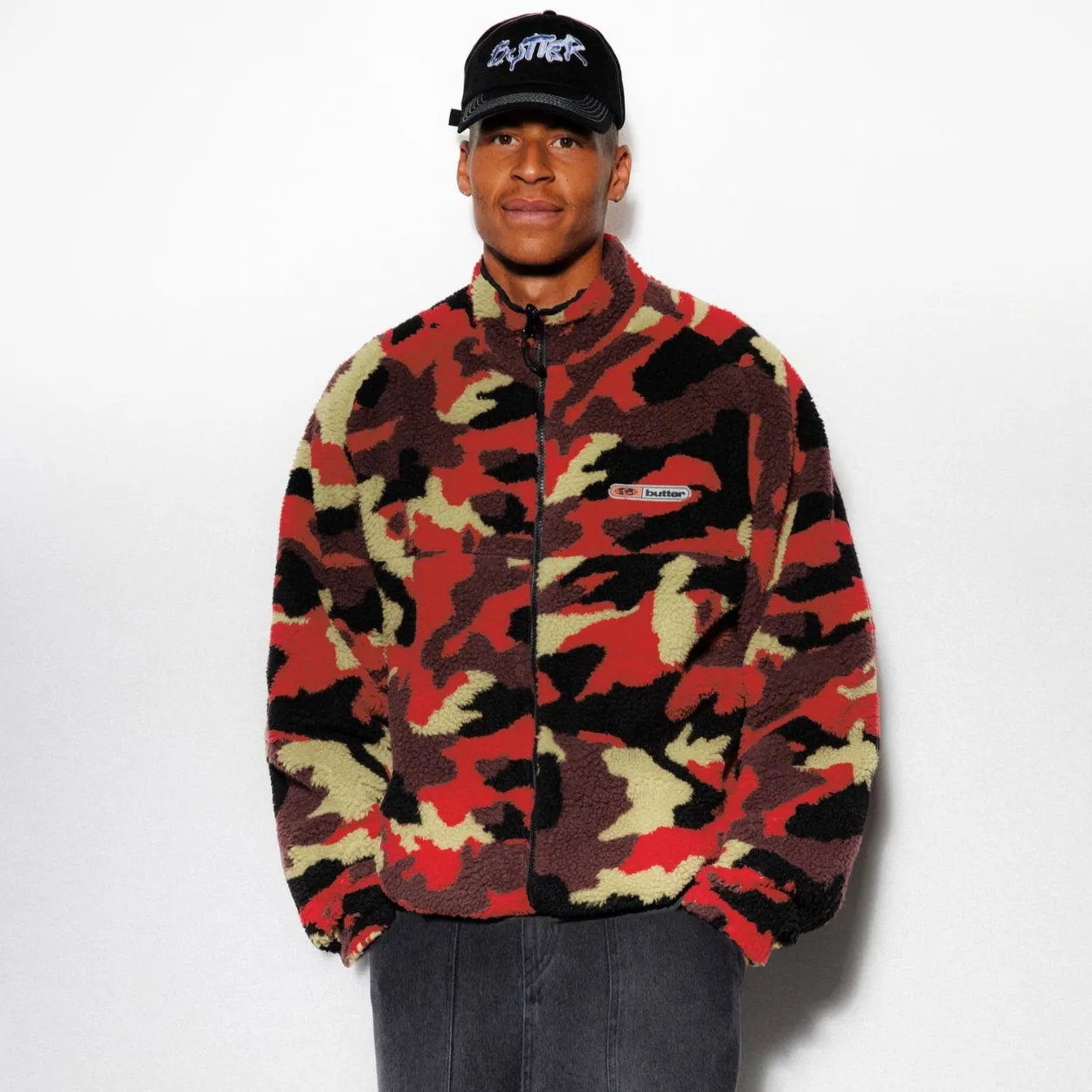 Butter Goods Camo Sherpa Jacket | Red
