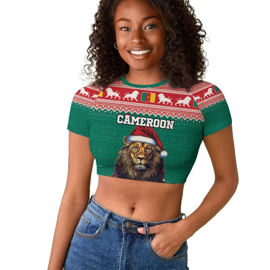 Cameroon Christmas Raglan Cropped T shirt Lion African Santa LT15