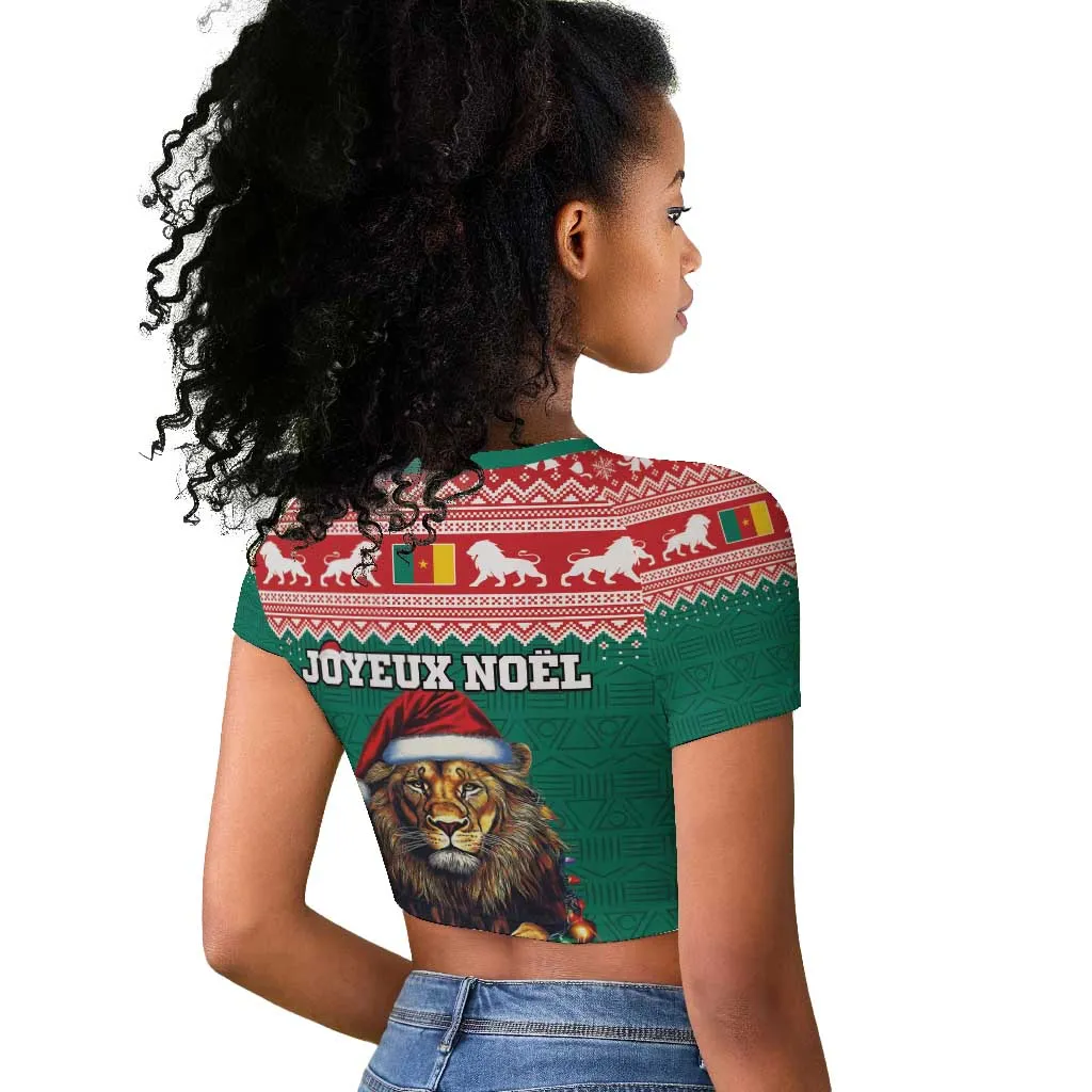 Cameroon Christmas Raglan Cropped T shirt Lion African Santa LT15