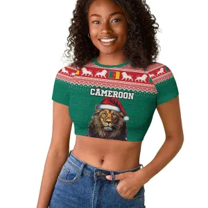 Cameroon Christmas Raglan Cropped T shirt Lion African Santa LT15