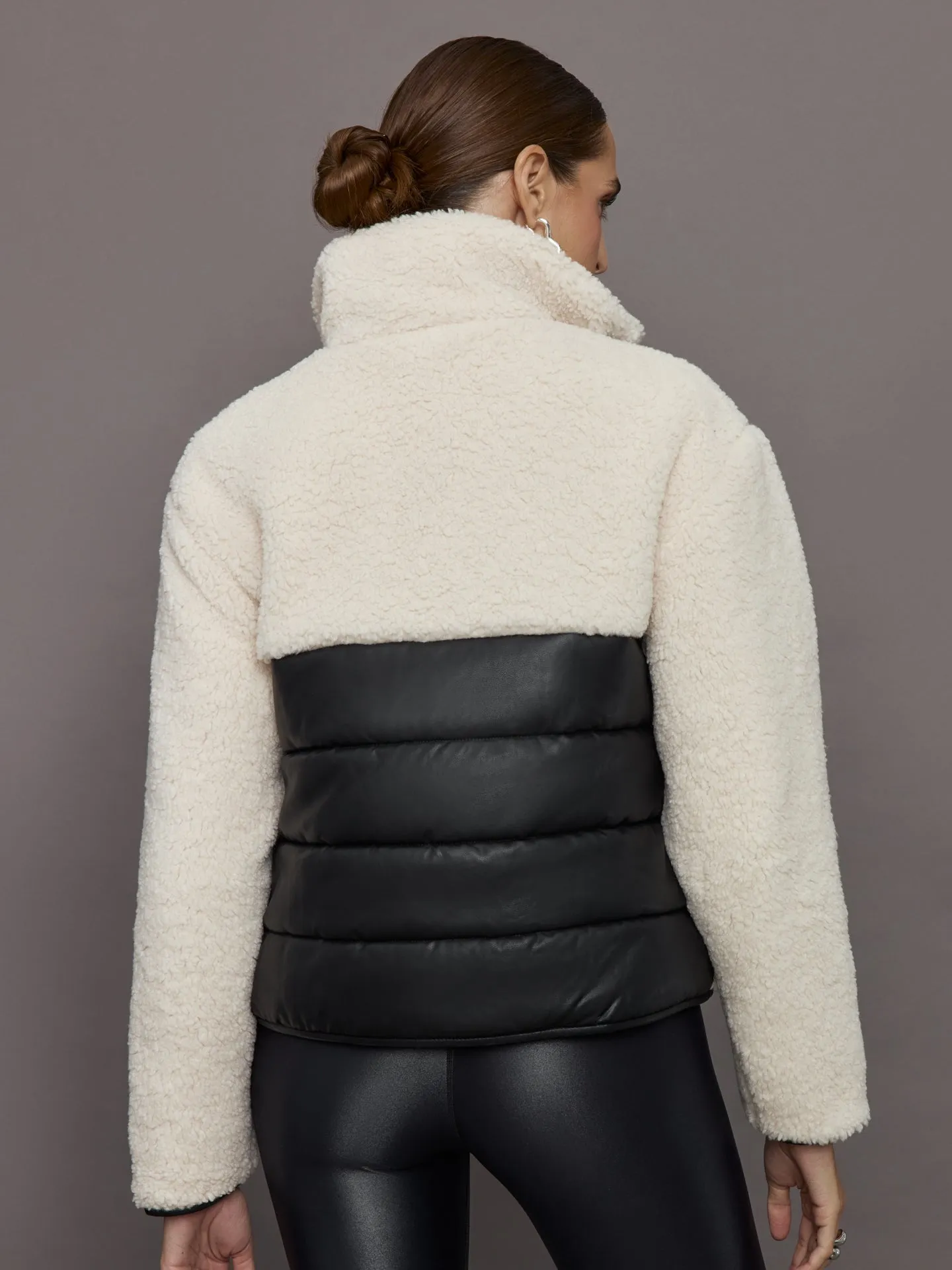 Carbon38 | Mixed Media Sherpa Jacket | Natural/ Black