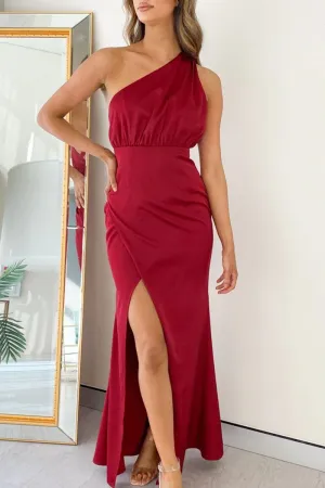 Casual Solid Slit One Shoulder Waist Skirt Dresses(3 Colors)