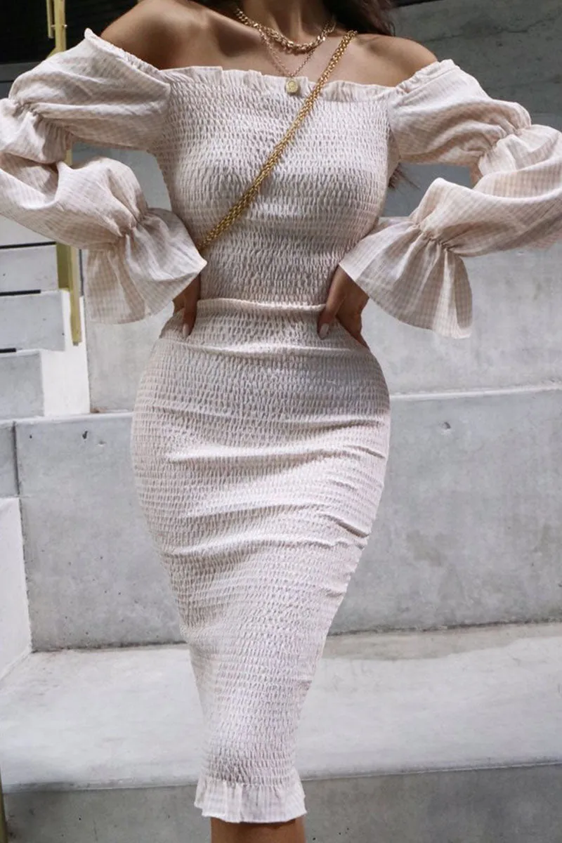 Casual Solid Split Joint Off the Shoulder Pencil Skirt Dresses