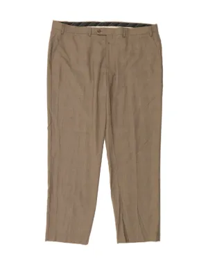 CHAPS Mens Straight Suit Trousers W42 L32 Beige Houndstooth Polyester