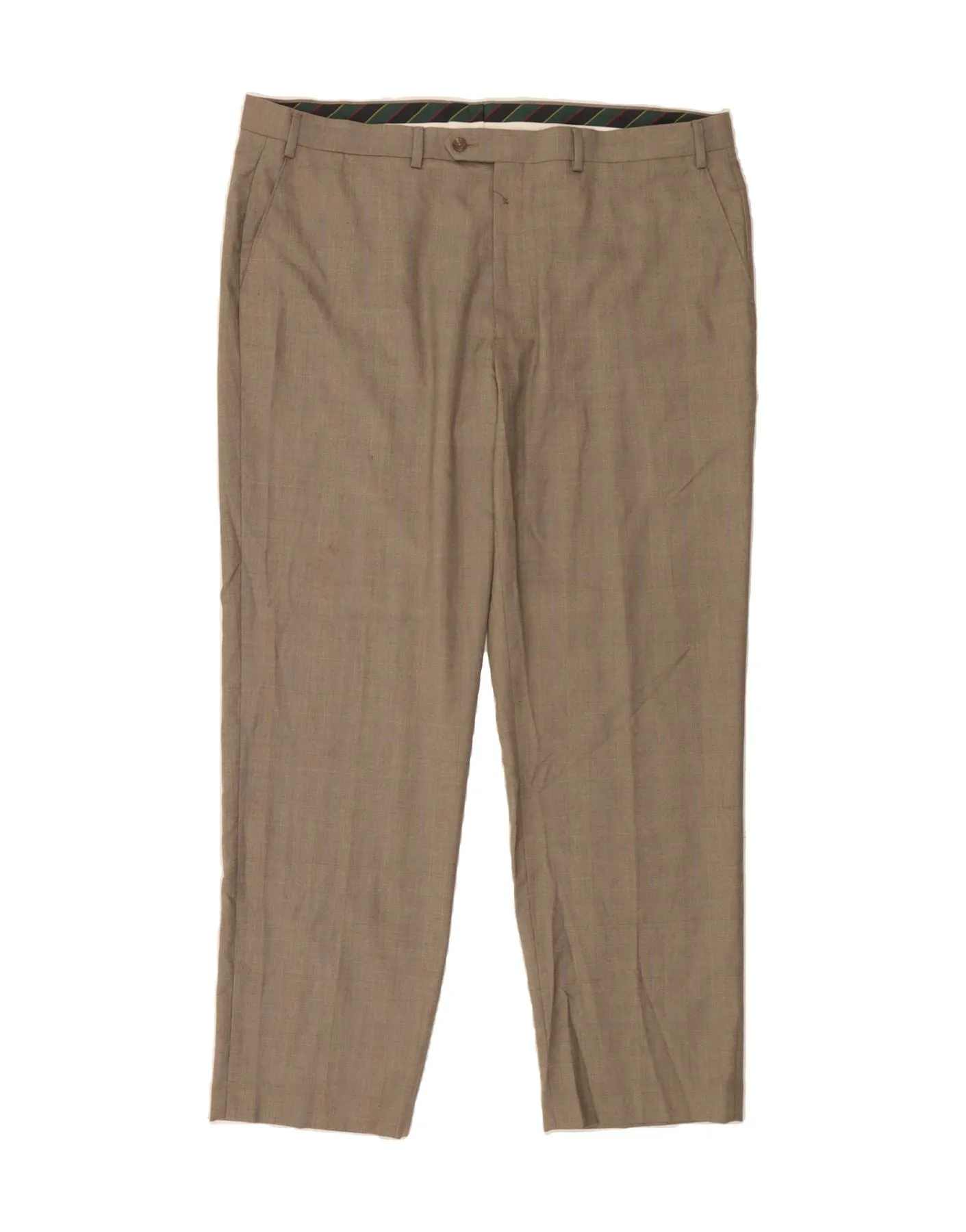 CHAPS Mens Straight Suit Trousers W42 L32 Beige Houndstooth Polyester