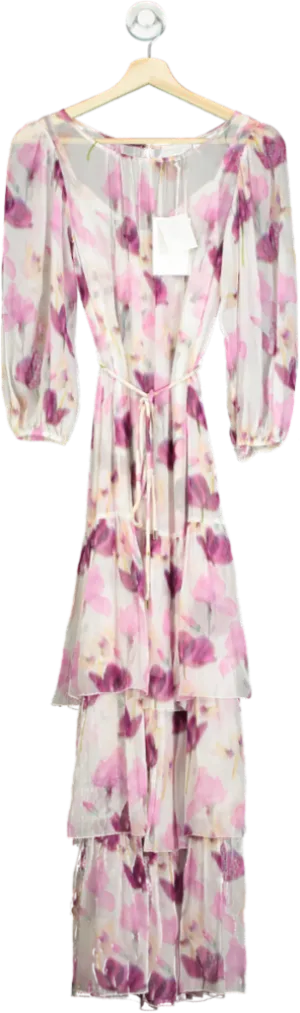 Christy Lynn Multi-Coloured Floral Silk Maxi Dress UK XS