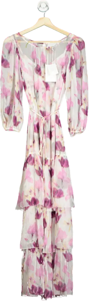 Christy Lynn Multi-Coloured Floral Silk Maxi Dress UK XS