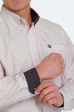 Cinch Mens Plaid Button Down Shirt - White/Red