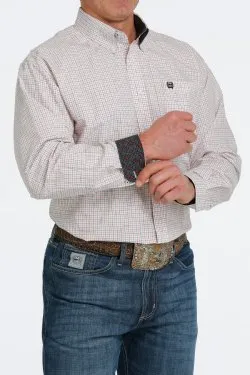 Cinch Mens Plaid Button Down Shirt - White/Red