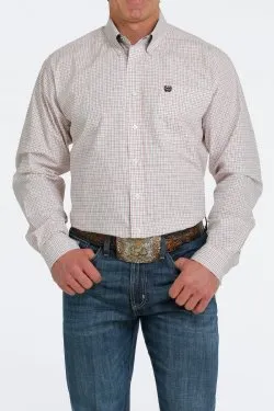 Cinch Mens Plaid Button Down Shirt - White/Red