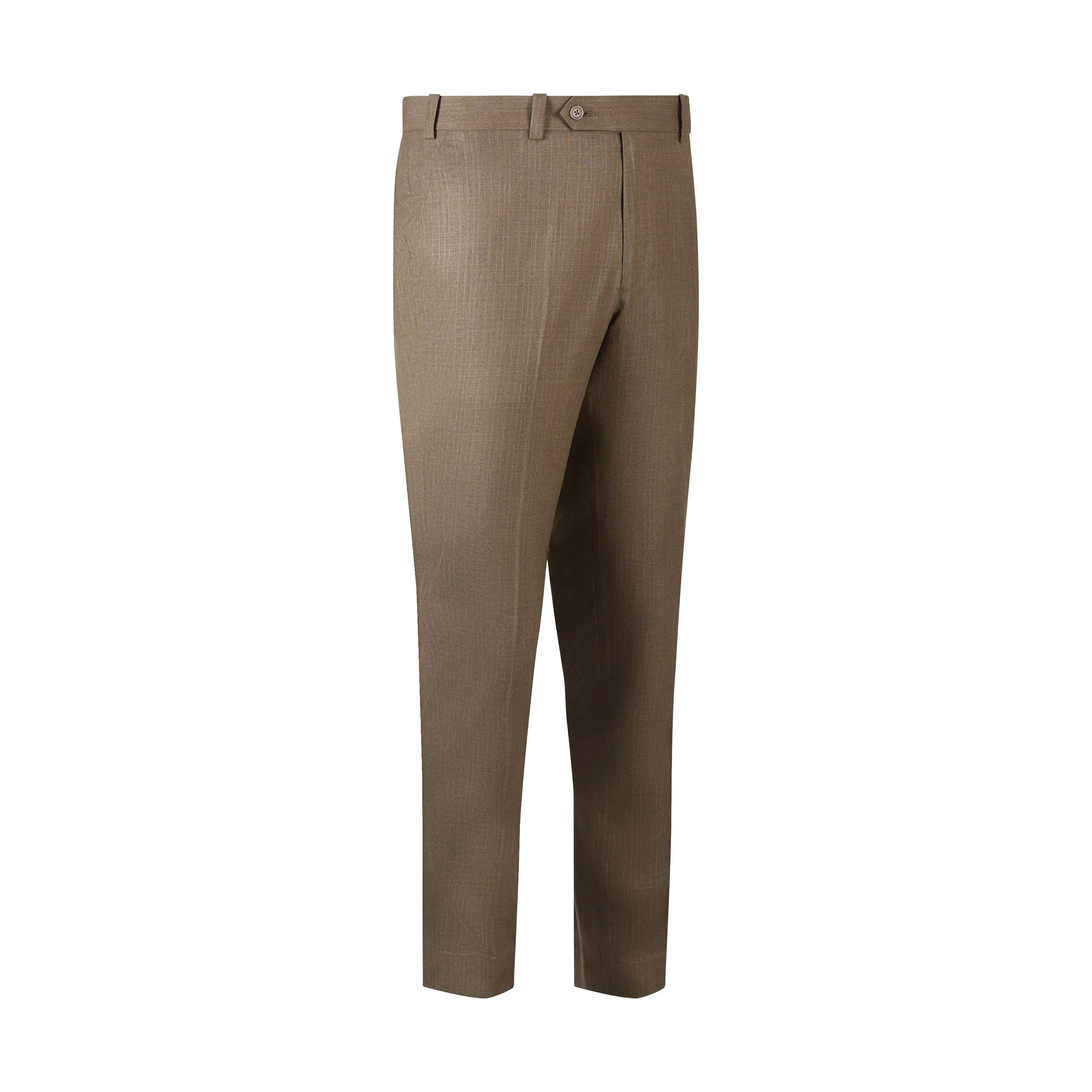 Classic Elegance Checked Men's Brown Formal Trousers with Button Closure