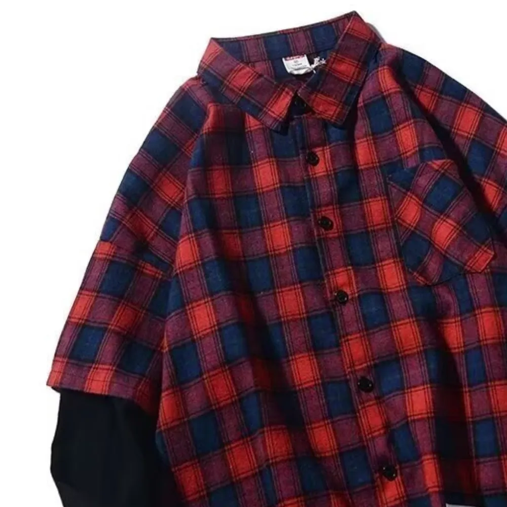 Classic Fake Two-Piece Check Shirt