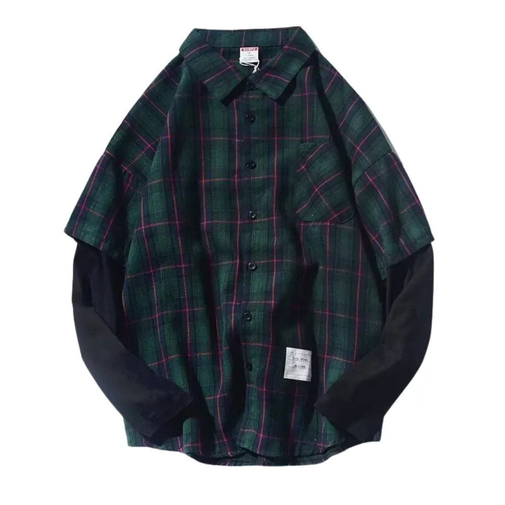 Classic Fake Two-Piece Check Shirt