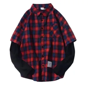 Classic Fake Two-Piece Check Shirt