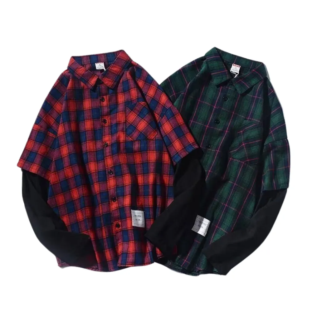 Classic Fake Two-Piece Check Shirt