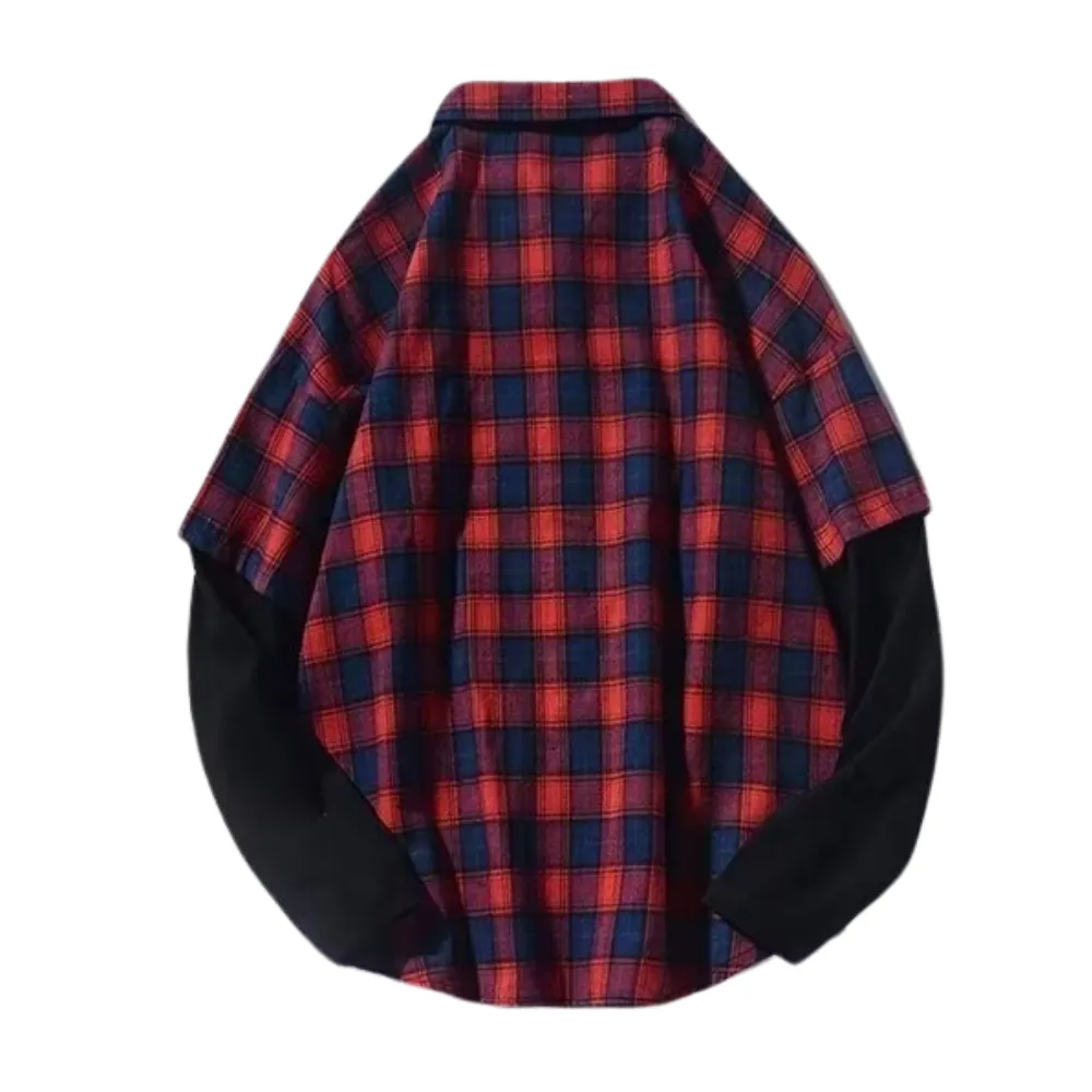 Classic Fake Two-Piece Check Shirt