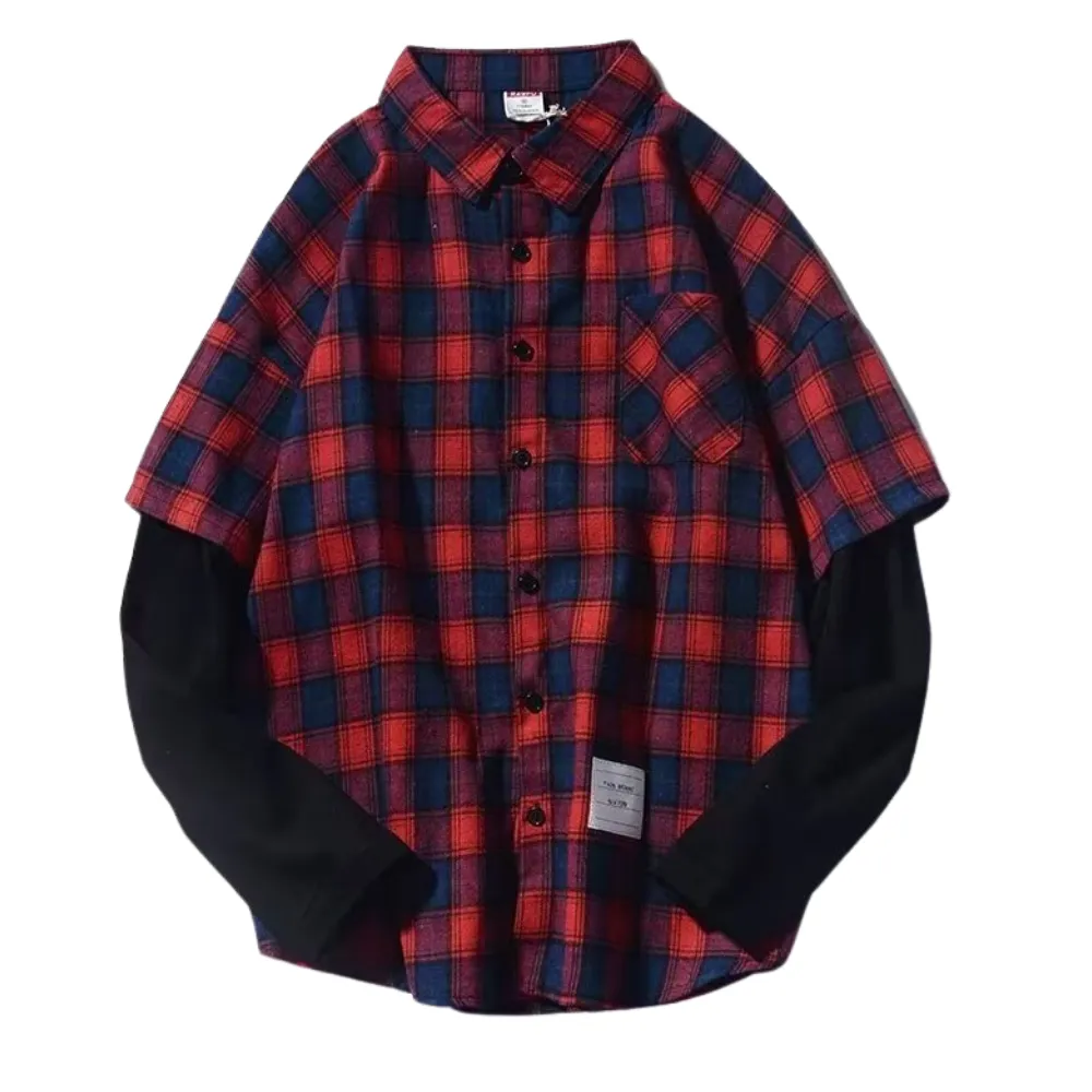 Classic Fake Two-Piece Check Shirt