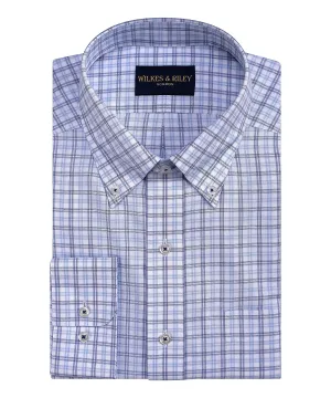 Classic Fit Blue / Sky Plaid Button-Down Collar Non-Iron Sport Shirt