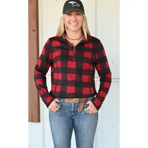 Coolhorse Ladies Red Buffalo Plaid Kodiak 1/4 Zip Pullover
