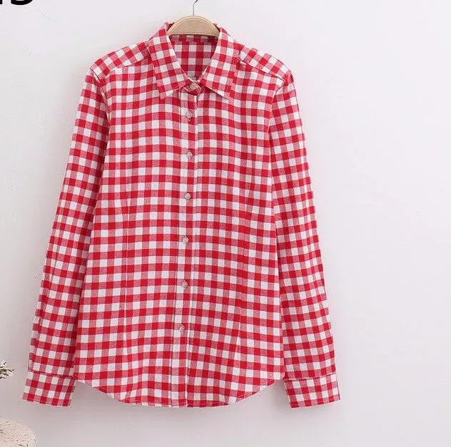 Cotton Plaid Women Shirts Blouses Long Sleeve Flannel Ladies Tops Plus Size 5XL Clothing For Women
