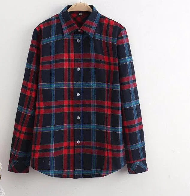 Cotton Plaid Women Shirts Blouses Long Sleeve Flannel Ladies Tops Plus Size 5XL Clothing For Women