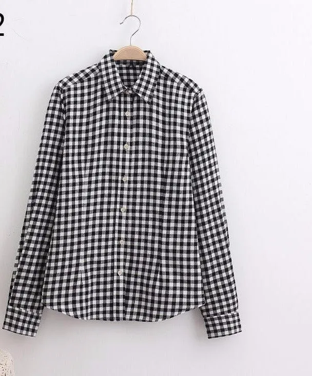 Cotton Plaid Women Shirts Blouses Long Sleeve Flannel Ladies Tops Plus Size 5XL Clothing For Women
