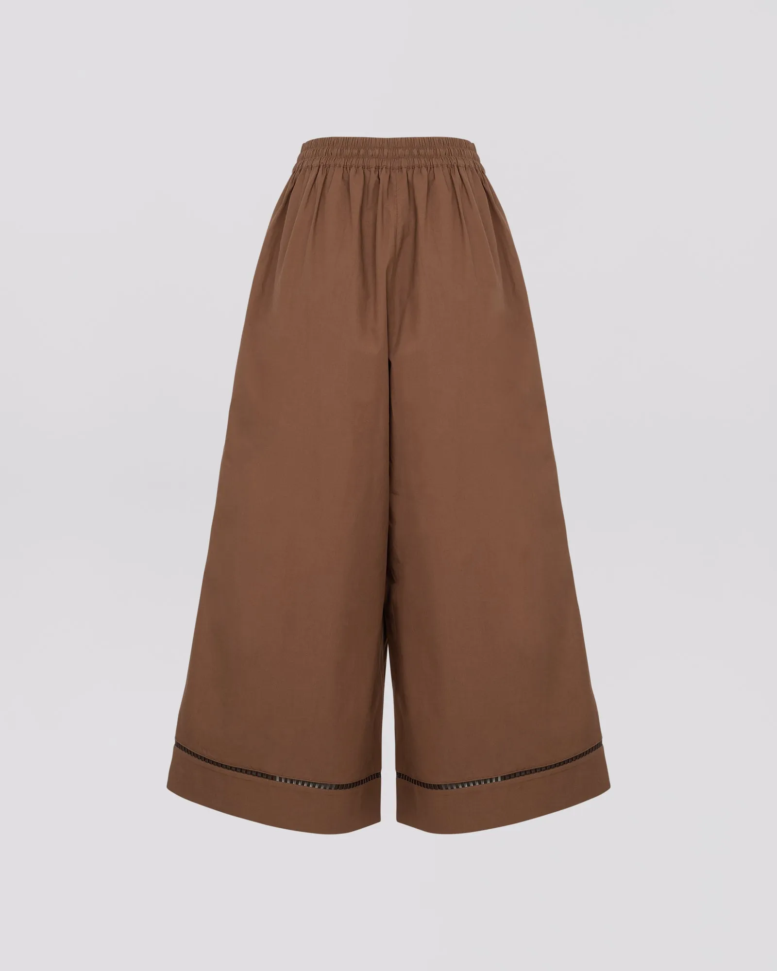 Cotton poplin palazzo trousers with leather inserts