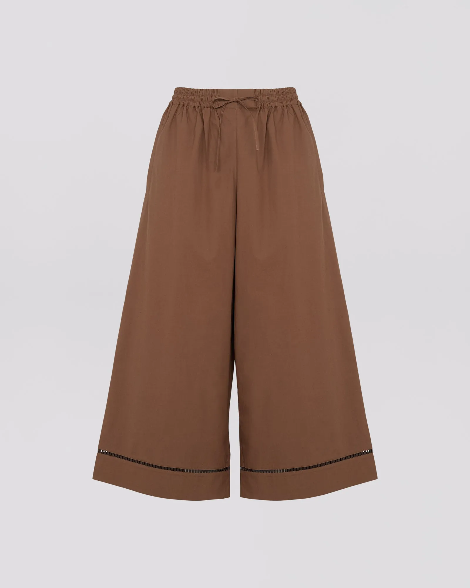 Cotton poplin palazzo trousers with leather inserts