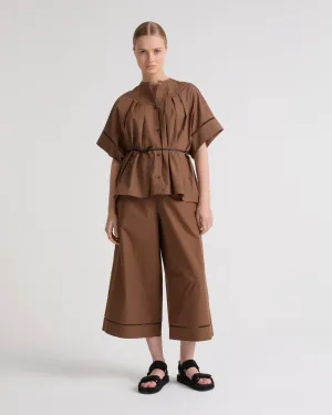 Cotton poplin palazzo trousers with leather inserts